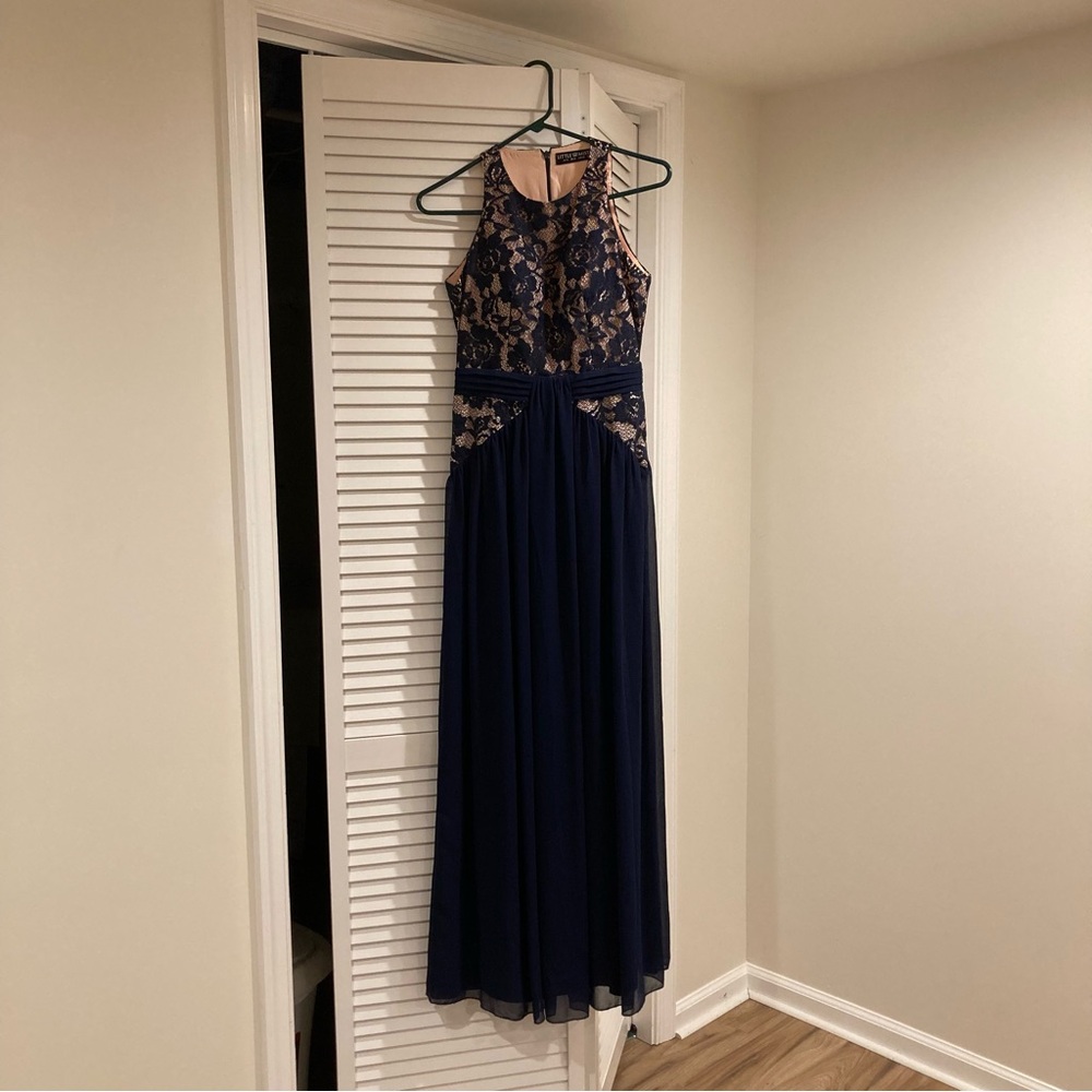Little Mistress Maxi Navy Lace Chiffon Formal Dress 4
